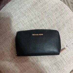 Michael Kors Black Leather Wallet with Gold Logo